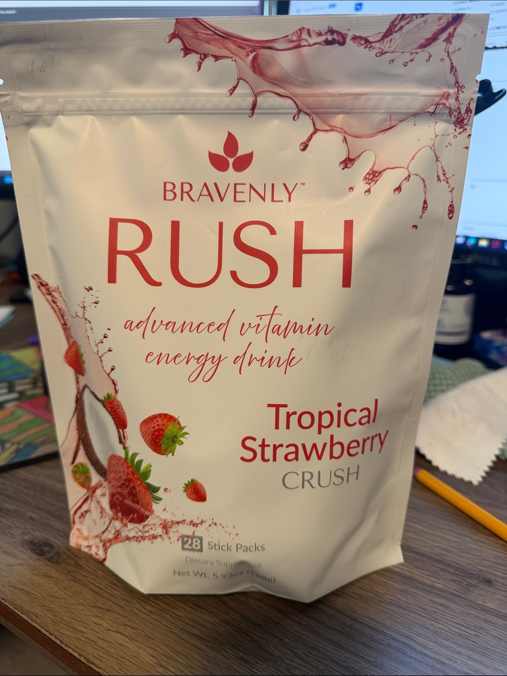 Bravenly RUSH Tropical Strawberry Crush Energy Drink - Strawberry